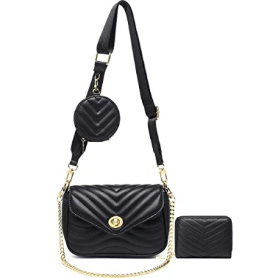 Image of JEEHAN Quilted Crossbody Bags for women Designer Shoulder Handbags Small Purse, Ab black