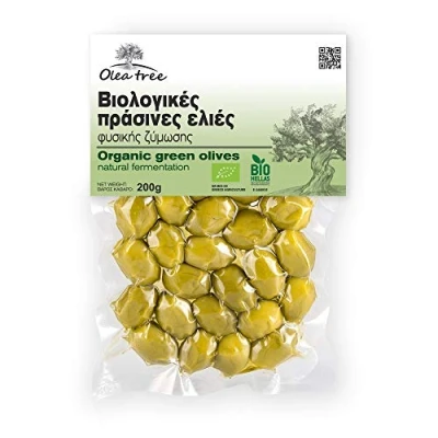 Image of Olea Tree Greek Green Organic Natural Olives from Halkidiki Super Colossal, Pack of 3 x 200g (Total: 600g)