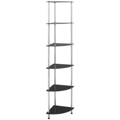 Image of vidaXL 6 Tier Shelf Black 30x30x160 cm Tempered Glass