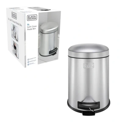 Image of Black + Decker 5L Dome Lid Pedal Bin Stainless Steel