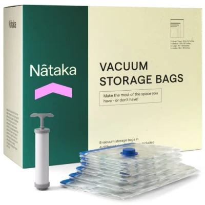Image of Vacuum Storage Bags Clothes Hanging Bags, Bag 8 Pack (2 Jumbo, 2 Large, Medium, Small) Reusable w/Pump for Travel &amp;