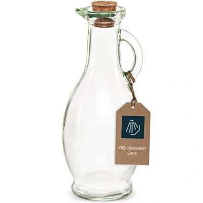 Image of Empty Glass Bottle/Oil Bottle to Fill, 250 ml Carafe with Cork, for Oil, Vinegar, Wine, liqueurs Meals or Cream &amp; Milk Coffee