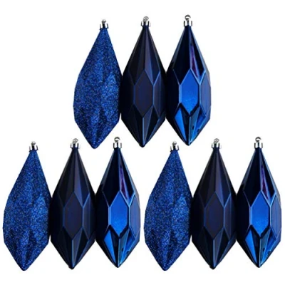 Image of 9 Large Geo Midnight Blue Christmas Tree Tear Drop 13cm Baubles Decorations