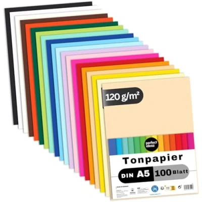 Image of perfect ideaz 100 Sheets Tinted Drawing Paper, A5 Size (5.83 x 8.27 in), Tone Coloured in 20 Different Solid Colours, 120 g/m², Quality