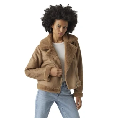 Image of VERO MODA Women&#039;s Vmpeggy Faux Suede Jacket Boos, Tigers Eye, M