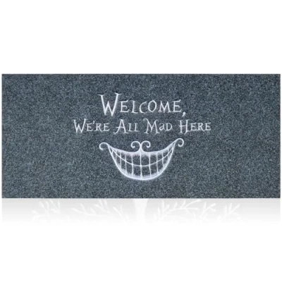 Image of Large Door Mat Outdoor Indoor Funny Welcome We&#039;re All Mad Here Doormats Front Doormat Non Slip Rugs for Entryway, Patio, High Traffic Areas 45x120 cm Grey