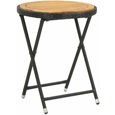 Image of vidaXL Tea Table Black 60 cm Poly Rattan and Solid Acacia Wood