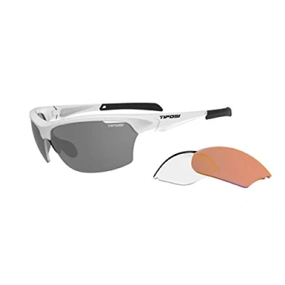 Image of TIFOSI Intense Interchangeable Lens Sunglasses: lenses, lightweight, UV protection, adjustable ear and nose pieces, shatterproof, hydrophilic rubber, Matt White