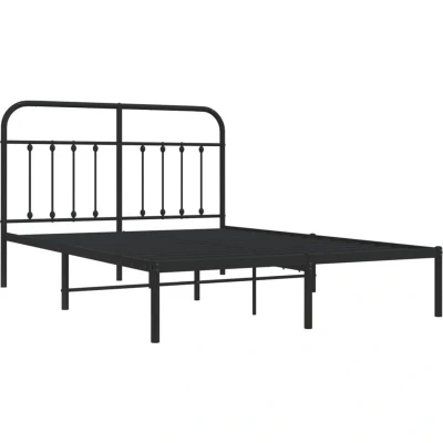 Image of Metal Bed Frame without Mattress with Headboard Black 140x190cm Vidaxl