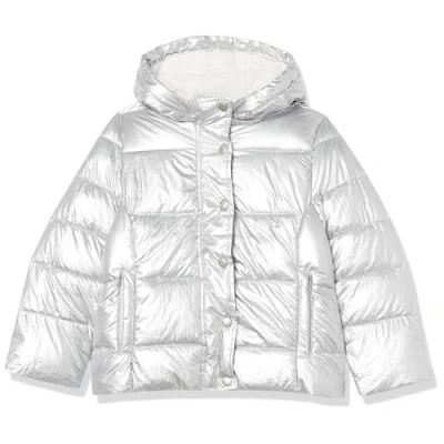 Image of Amazon Essentials Girls&#039; Heavyweight Hooded Puffer Jacket, Metallic Silver, 11 12 Years