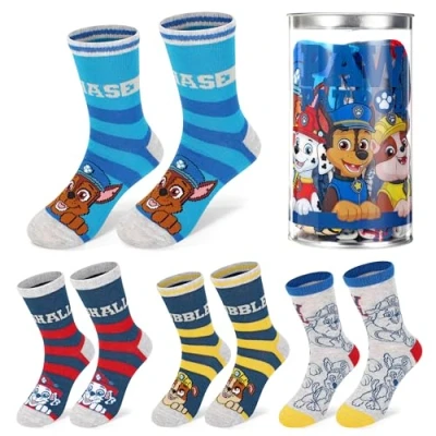 Image of Paw Patrol Boy 4 Pair Ankle Cotton Socks for Kids Ideal Children Gift Packed in Round Money Piggy Bank Plastic Cylinder (UK, Age, 1 Year, Years, Regular, Standard, Multicolour)
