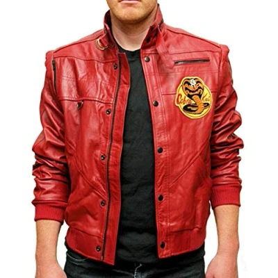 Image of Aksah Fashion Cobra Kai The Karate Kid Johnny Lawrence Bomber Red Leather Jacket Men