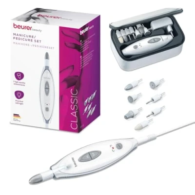 Image of Beurer MP 41 Electric Manicure and Pedicure Set, 7 Nail Care Combs, Bright LED Light