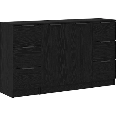 Image of vidaXL Sideboard 3 pcs Black oak 121 x 30 70 cm Engineered wood