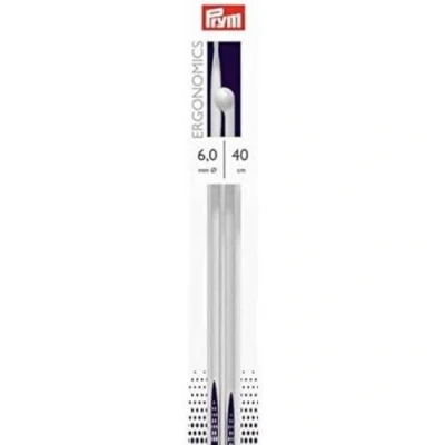 Image of PRYM_190409 1 Single Point Ergonomic Knitting Pins/Needles (Pair) 6mm x 40cm Length, Metal, Multi Colour, 43 4 cm