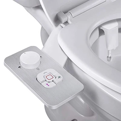 Image of Bidet Attachment SAMODRA Ultra Thin 5mm Non Electric Toilet Seat Adjustable Pressure Retractable Self Cleaning Dual Nozzles Frontal &amp; Rear Wash for Cold Water Brushed Nickel