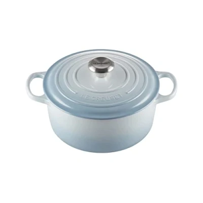 Image of Le Creuset Signature Enamelled Cast Iron Round Casserole Dish With Lid, 26 cm, 5.3 Litre, Coastal Blue, 21177264202430