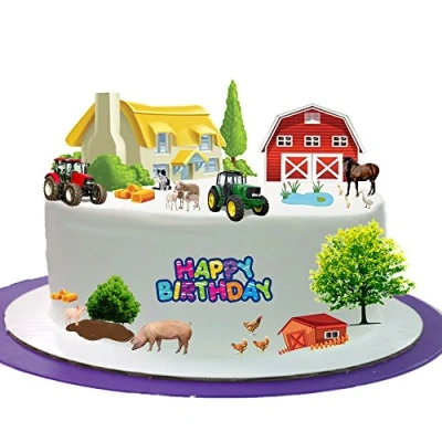 Image of Farmyard Farm Animal Happy Birthday Stand Up Scene Made from Edible Wafer Paper Perfect for Decorating Your Cakes Easy to Use