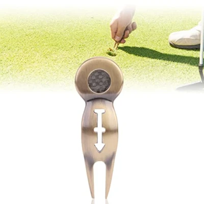 Image of Golf Divot Tool, Aluminum Alloy Repair Portable Switchblade Tool Ball Marker, Green Lawn Fork Multi Function Training Aids Pitch