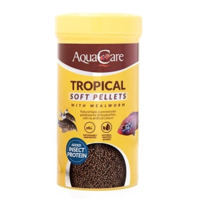 Image of AquaCare Tropical Fish Food Pellets Complete and Varied for All with Mealworm (125g)