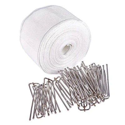 Image of INCREWAY Curtain Tape, 32.8ft/10m Heading Deep Pinch Pleat White Tape with 20Pcs Stainless Steel Hooks for Home
