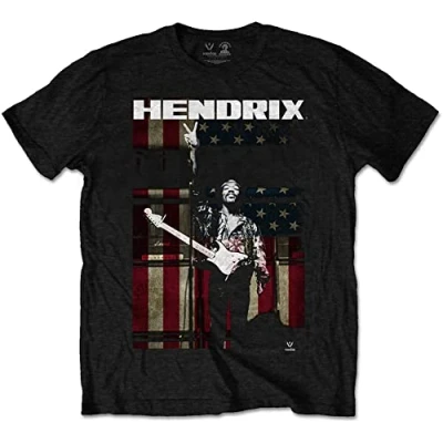 Image of Rockoff Trade Men&#039;s Jimi Hendrix Peace Flag T Shirt, Black (Black Black), Small