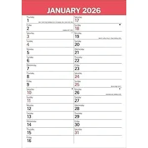 Image of Red &amp; Black Basic A3 Calendar 2026
