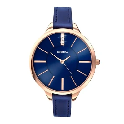 Image of Sekonda Ada 39mm Women&#039;s Quartz Watch Three Hand with Stone Set White Sunray Dial Analogue Display and Leather Strap