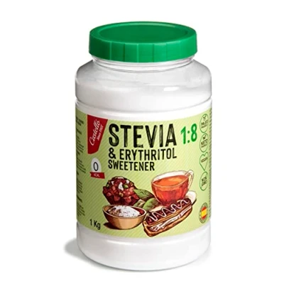 Image of Castello since 1907 Stevia + Erythritol 1:8 Sweetener 1g = 8g of Sugar 100% Natural Substitute 0 Calories Glycemic Index Keto and Paleo Net Carbohydrates Non GMO 1kg