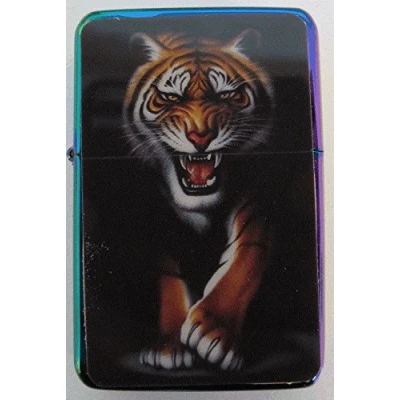 Image of TIGER DESIGN PETROL LIGHTER IN GIFT TIN (Rainbow)