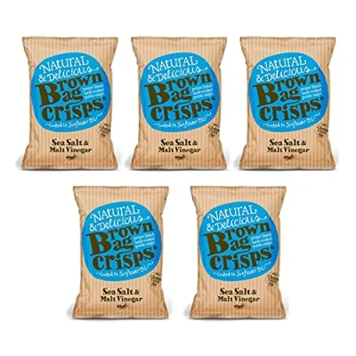 Image of Brown Bag Crisps Sea Salt &amp; Malt Vinegar 40g (Pack of 5)
