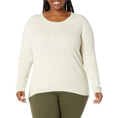 Image of Amazon Essentials Women&#039;s Lightweight Long Sleeved Cable Crewneck Sweater (Available in Plus Size), Oatmeal Heather, S