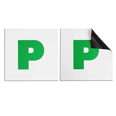 Image of HTUK® Fully Magnetic Green Car P Plates 2 Pack For Thick Strong Learner Plates, No Melting Blow Off Easy To Move Without Scratching Painting