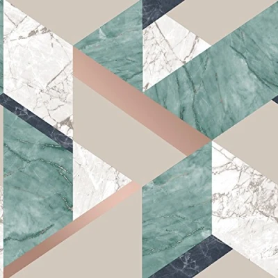 Image of Fine Decor Marblesque Geometric Marble Wallpaper Emerald Green and Gold FD42301