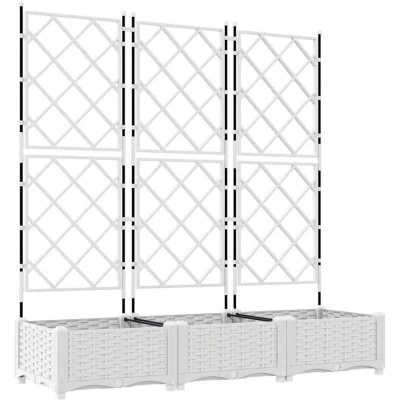 Image of vidaXL Garden Planter with Trellis 3 pcs White 120x40x125.5 cm