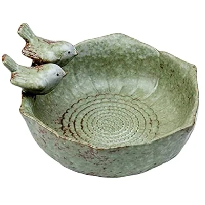 Image of HUSHUI Birdbath Bowl Bird Feeder,Bird Bath Creative Feeder Ceramic Water Feeding Station Garden Decoration for Outdoor