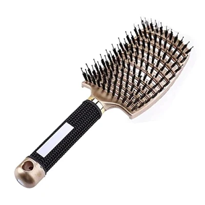 Image of Voremy Ultra Detangler Magic Brush, Anti Static Boar Bristle Hair Fast Blow Drying Hairstreaq Detangling Wet Or Dry Use For Men,Women, Kid Long,Thick,Thin,Curly, Tangled (Golden)