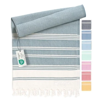 Image of hammam Towel Beach XXL Made from 100% Recycled Cotton Quick Drying Turkish Towels, fouta, pestemal Towels Ideal as a Blanket Petrol 100x200cm Diamond