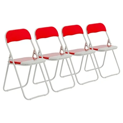 Image of Harbour Housewares Red/White Padded, Folding, Desk Chair Pack of 4