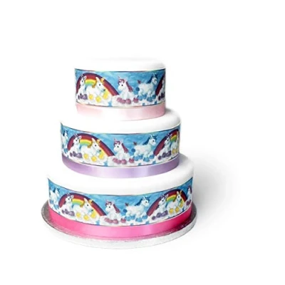 Image of Top That Edible Decor Sheet Rainbow Unicorn Border Ribbon Perfect for Decorating Larger Cakes Easy to Use