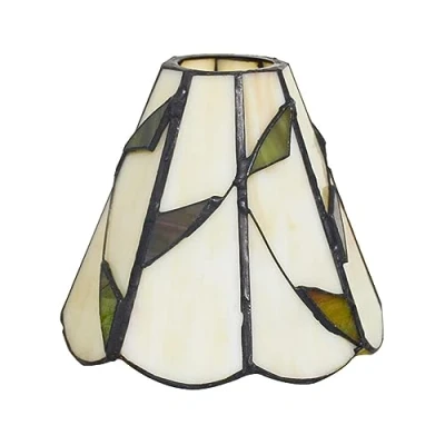 Image of AIBOTY 6 Inch Tiffany Style Lampshade Replacement, Green Leaves Stained Glass Lamp Shade Only for Table Lamps Pendant Wall Lights,Beige,Large Hole