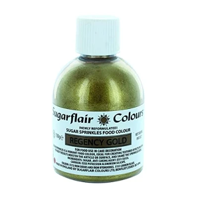 Image of Sugarflair Sugar Sprinkles Regency Gold E171 Free Colourful Cake Decorations, Sprinkle Some Fun With Vibrant Edible Glittering Pieces For Cupcakes, Cakes, and Desserts 100g