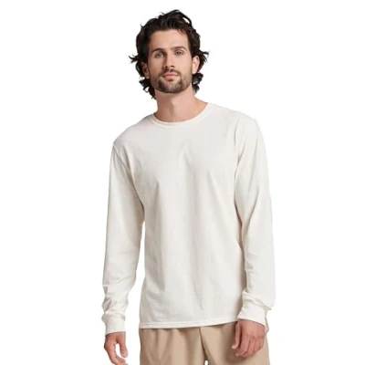 Image of Russell Athletic Men&#039;s Dri Power Cotton Blend Long Sleeve Tees, Moisture Wicking, Odor Protection, UPF 30+, Sizes S 3x, Vintage White, Large