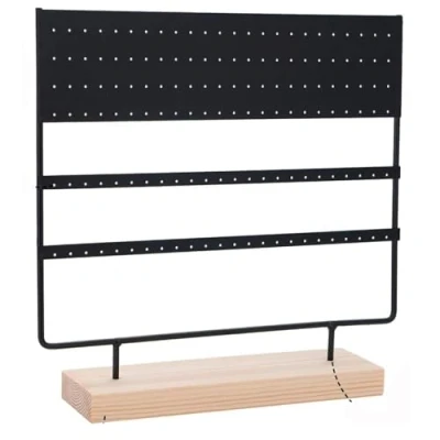 Image of QILICZ Earring Organiser Holder 144 Holes Stand Ear Stud Jewelry Jewellery Tower with Wooden Tray/Dish for Earrings Display Home Use