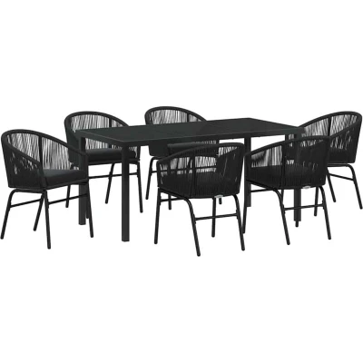 Image of vidaXL 7 Piece Garden Dining Set Black Poly Rattan