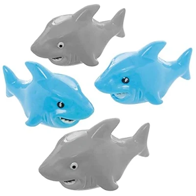 Image of Baker Ross FE347 Shark Pull Back Racers Pack of 4, Wind Up Cars, Kids Toys, Party Bag Fillers for Children
