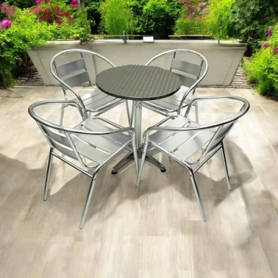 Image of Aluminium Garden Furniture Set, Bistro Furniture, 4 x Chairs, 1 Table