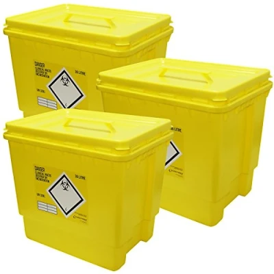 Image of Steroplast Sharps Biohazard Medical Clinical Tattoo Waste Bin Box Large 30 Litre 3 Boxes