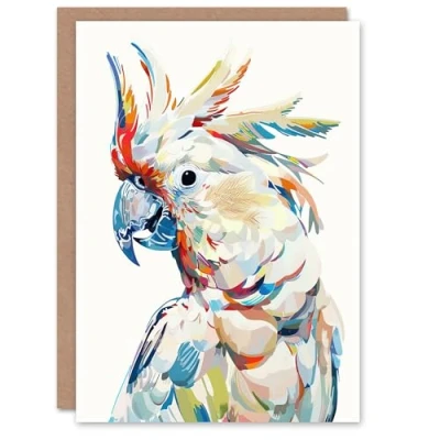 Image of Artery8 Cockatoo Parrot Bird Portrait Bright Design Greeting Birthday Card Him Her All Blank