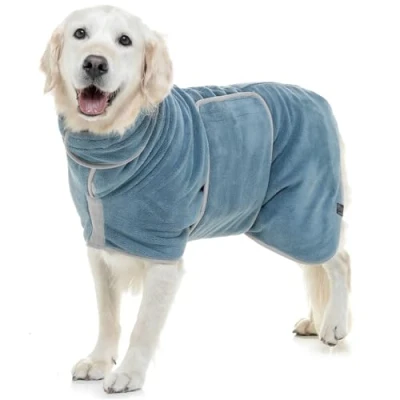 Image of Lucky Paws® UK Dog Drying Coat, Double Layer Robe for Faster in Minutes, Super Absorbent Towel &amp; Ultra Soft Dressing Gown One Luxurious (GIANT, Petrol Blue)